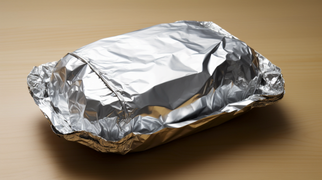food packaged in aluminum foil 